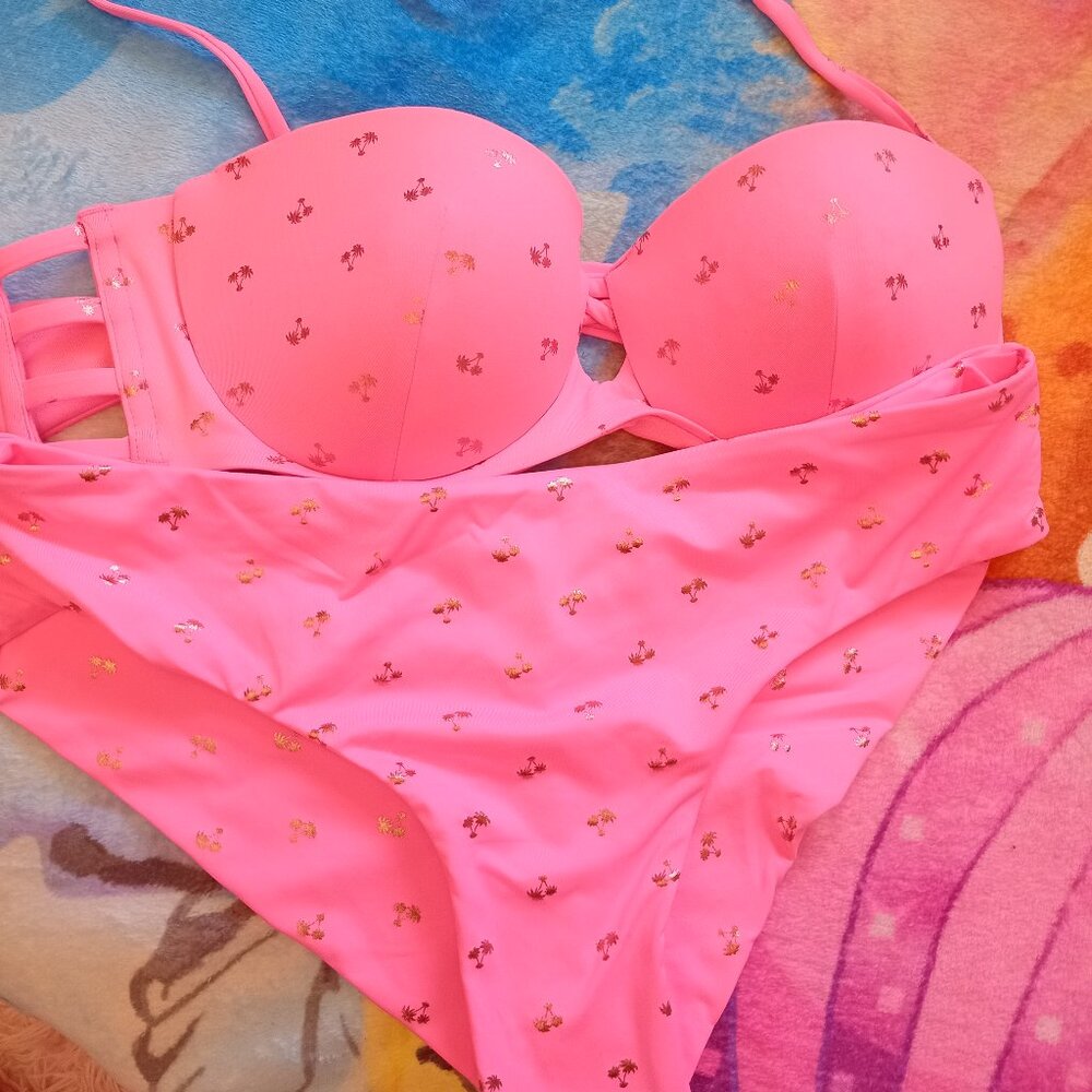Womens Pink palm tree bikini
